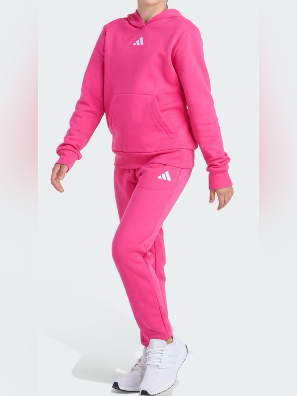 ADIDAS Big Girls Small Logo Fleece Pullover Hoodie and Jogger Set Size L (14)